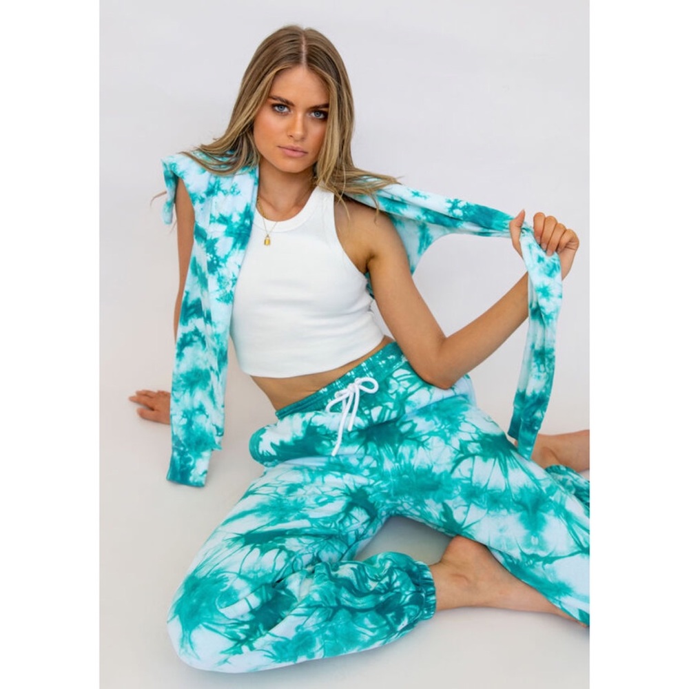 NWT Young Fabulous Broke comfy rayon Tie-Dye-Reid-Jogger in turquoise sz S